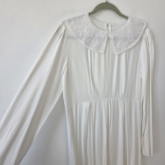 Handmade White Maxi Dress Lace Church Modest Temple Boho Grandmacore Large - Picture 2 of 8